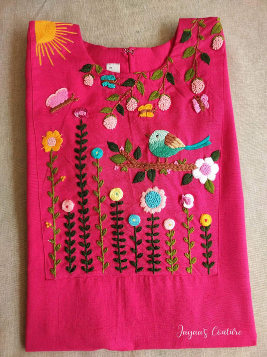 Pink bird Embroidered kurta with pants