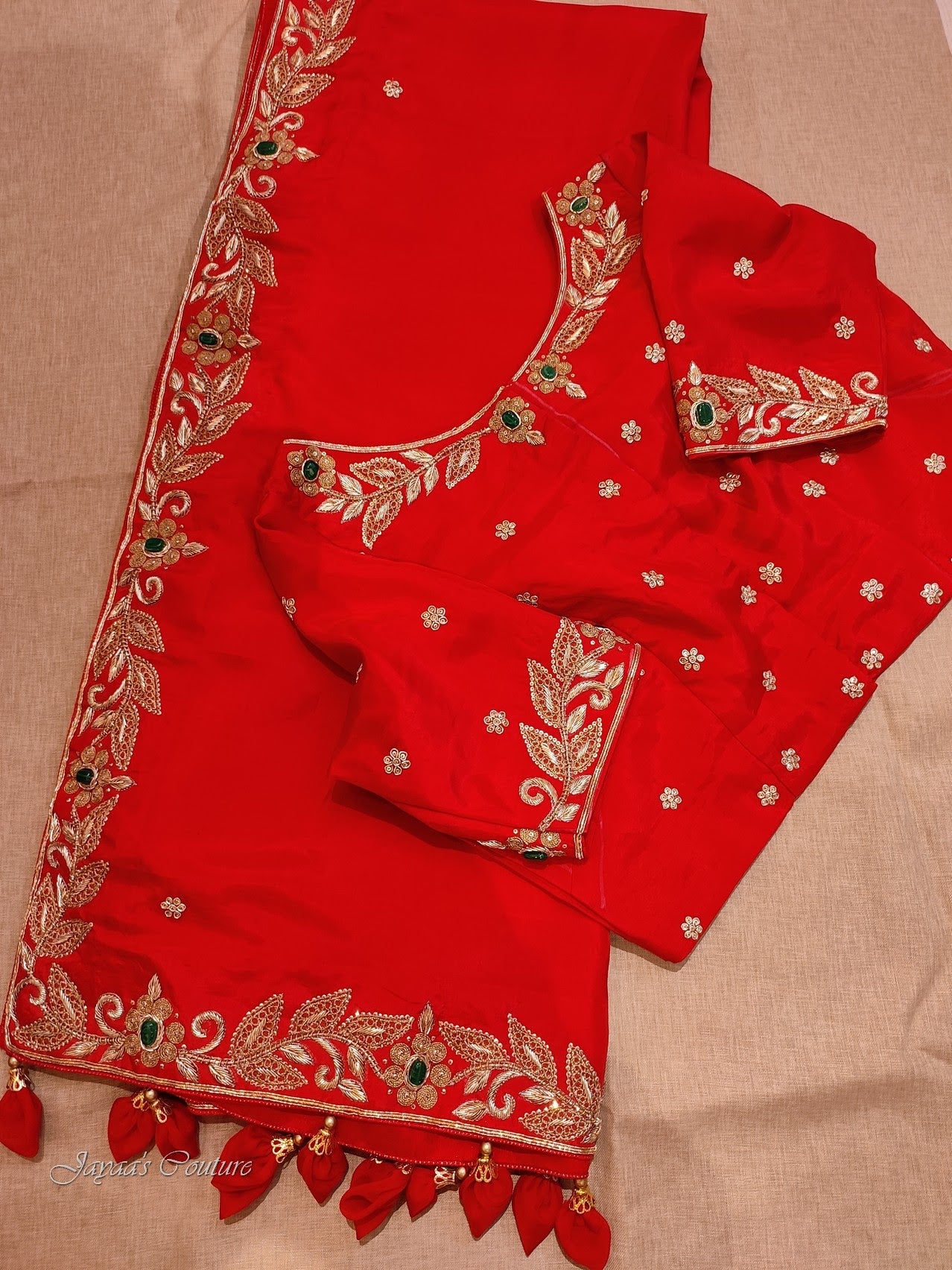 Red zardosi saree with blouse