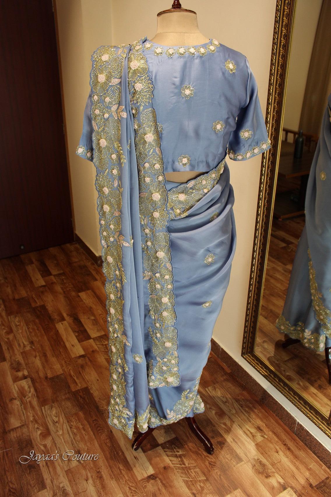 Greyish blue saree with shrug