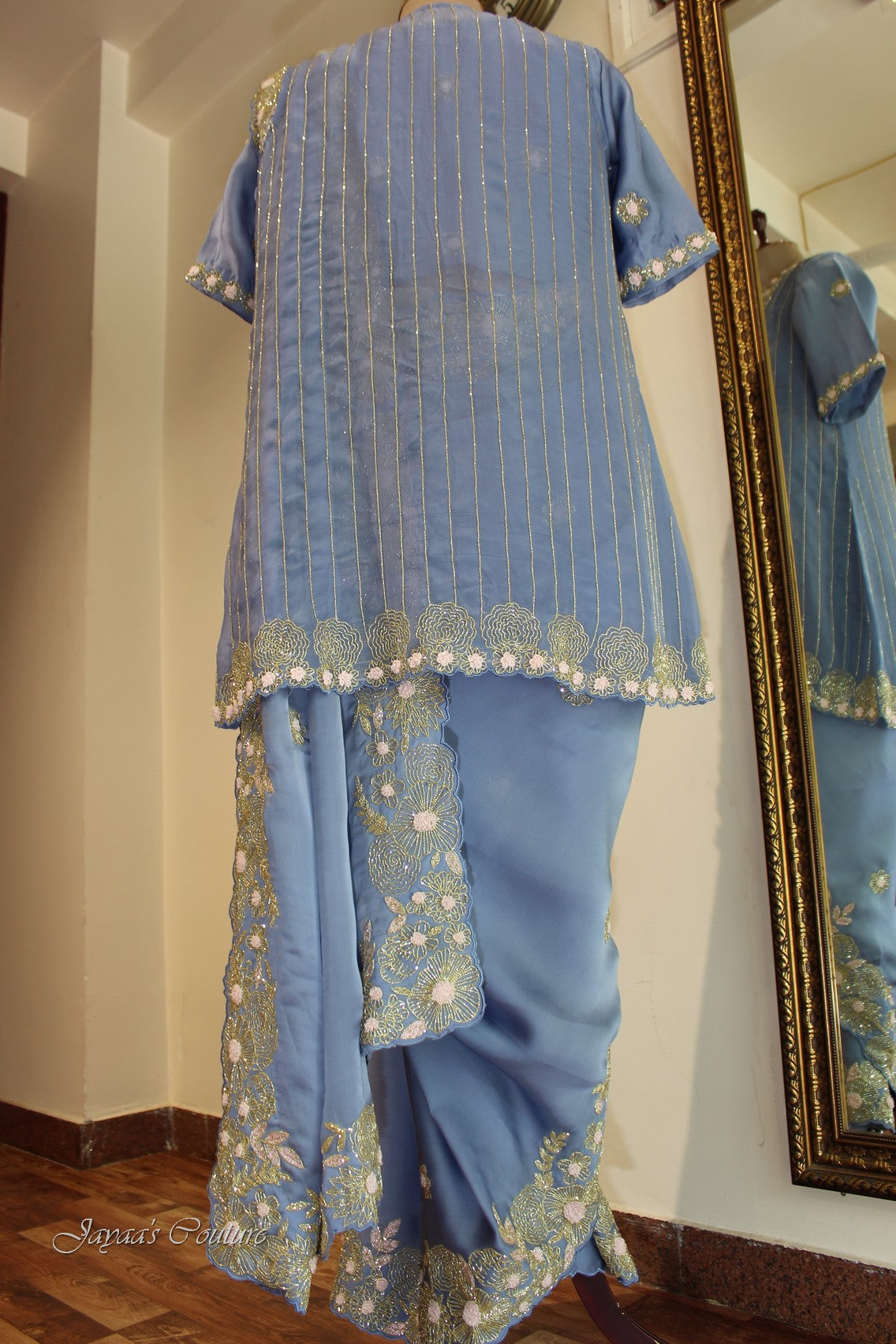 Greyish blue saree with shrug