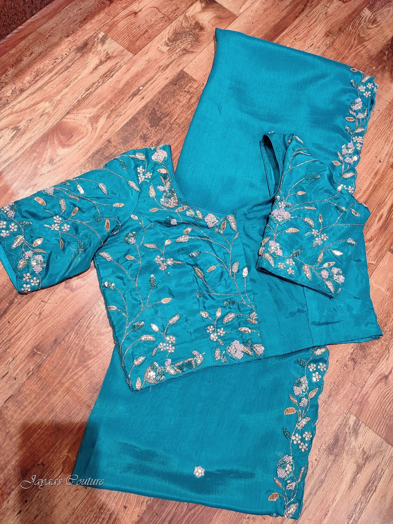 sea blue saree with blouse
