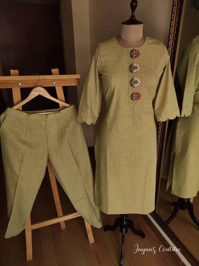 Dusty Green Embroidered Kurta Pants
