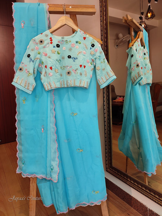 Sky blue shaded saree with blouse