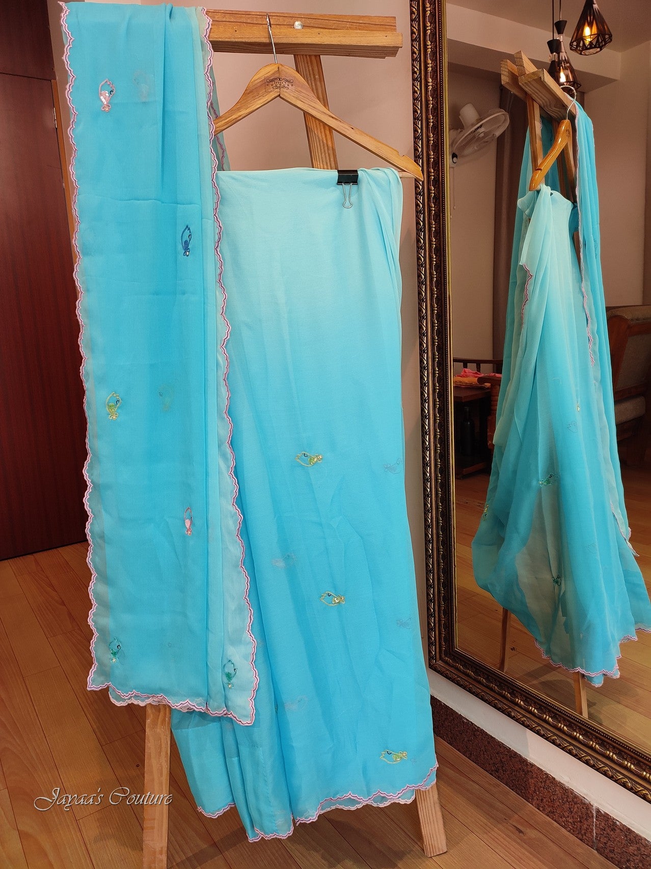 Sky blue shaded saree with blouse