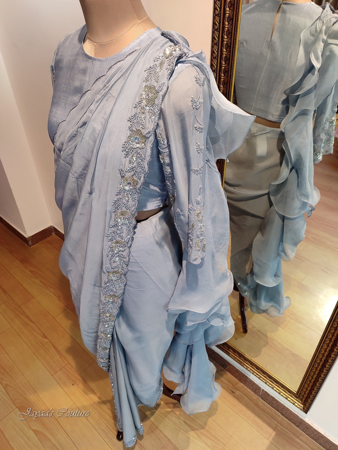 Grey Draped saree with blouse