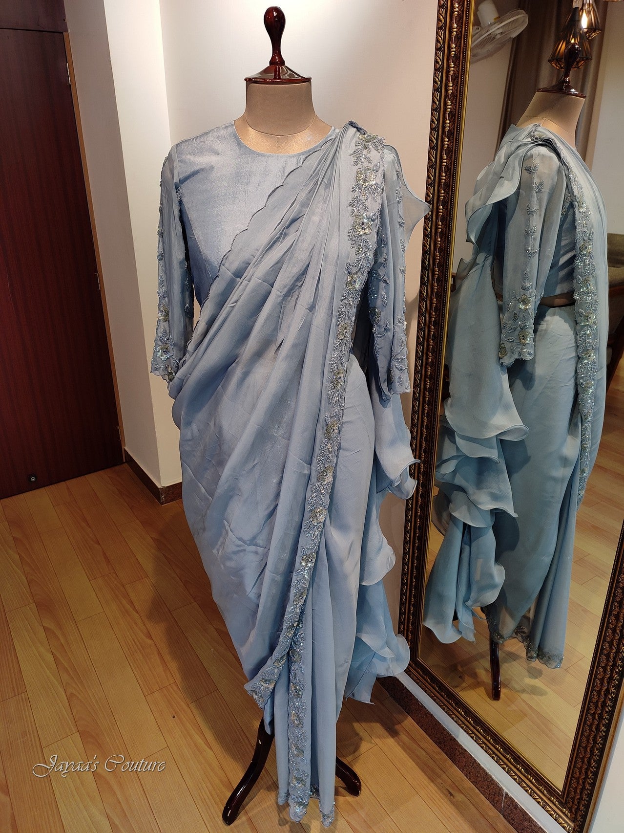Grey Draped saree with blouse