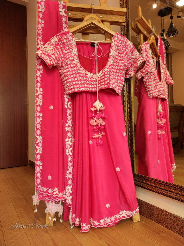 Hot pink saree with blouse