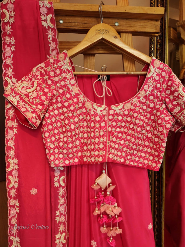 Hot pink saree with blouse