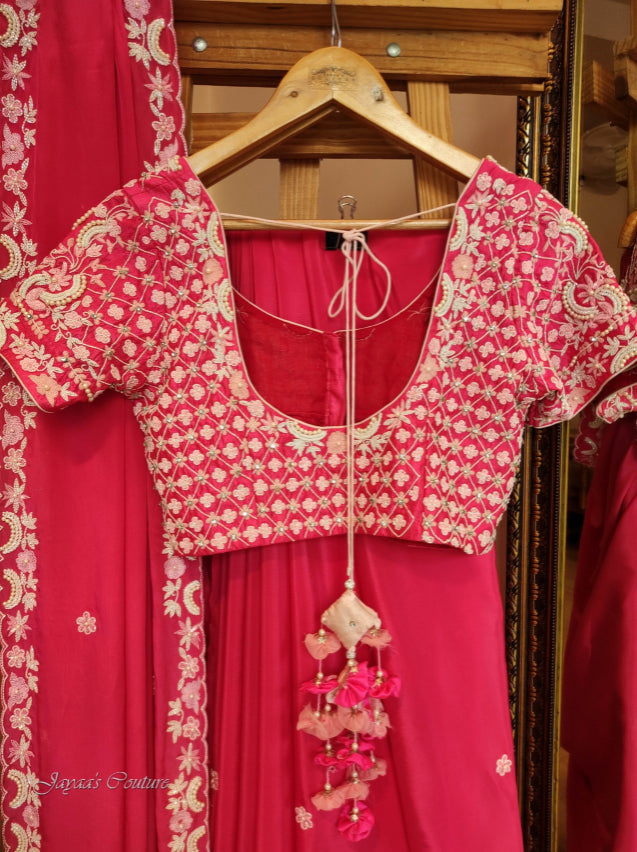 Hot pink saree with blouse