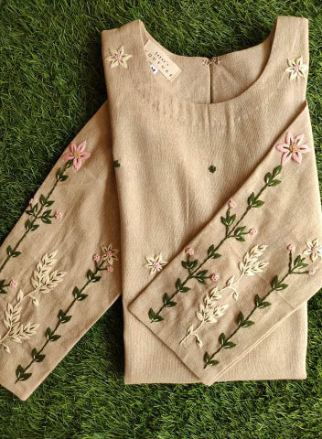 Beige Embroidered Kurta Pants