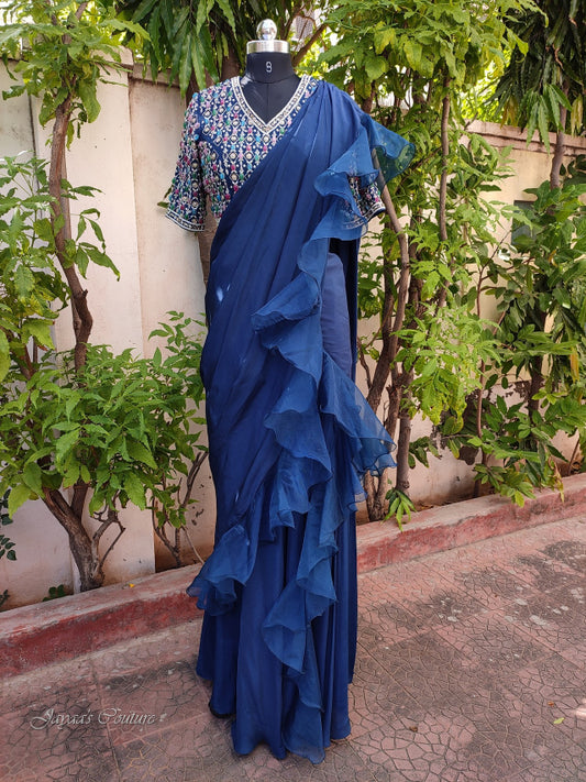 Morkanthi blue draped saree with blouse