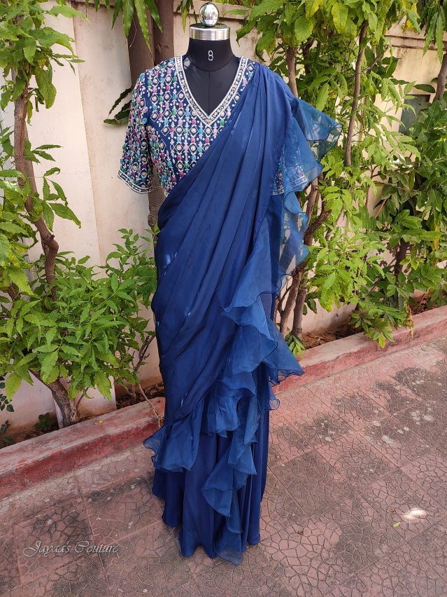 Morkanthi blue draped saree with blouse