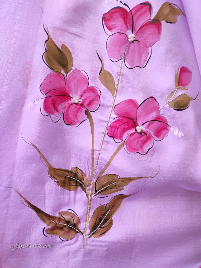 Lavender hand painted saree with blouse