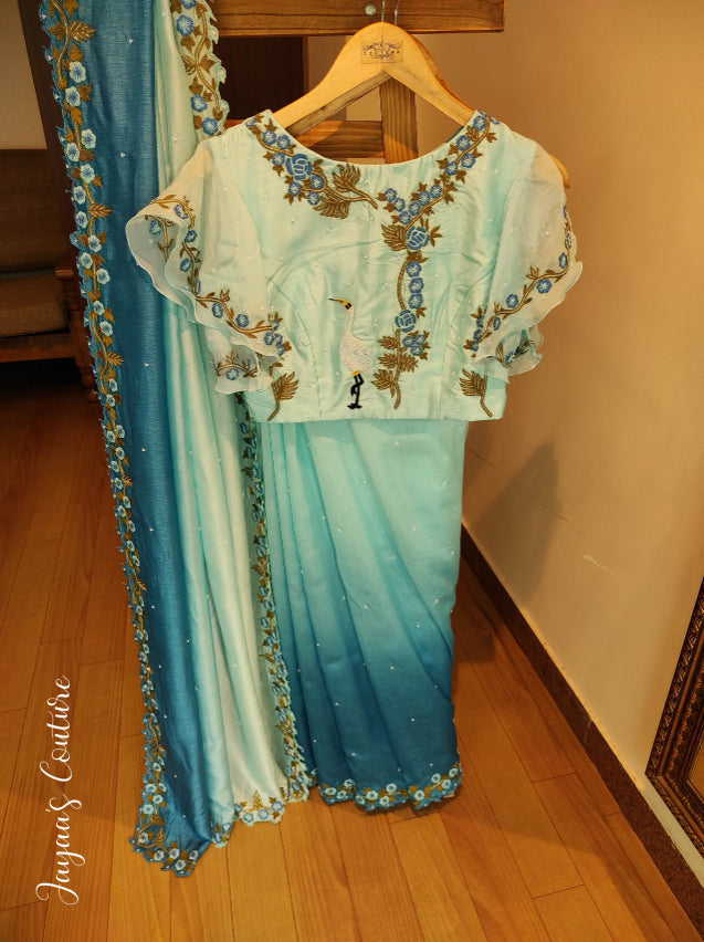 Aqua ombre saree with blouse