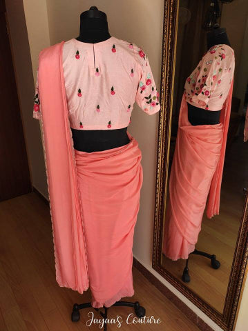 Peach saree with pink blouse