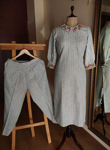 Grey Embroidered Kurta Pants