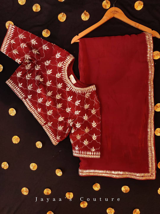 Marron gota work saree and blouse