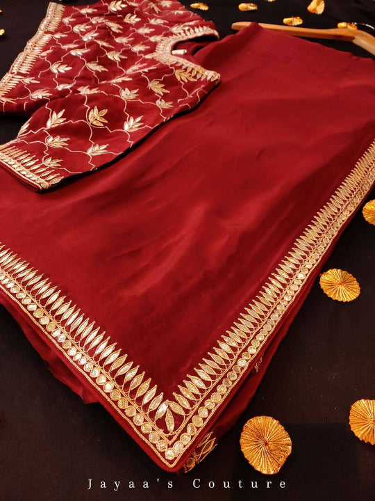 Marron gota work saree and blouse