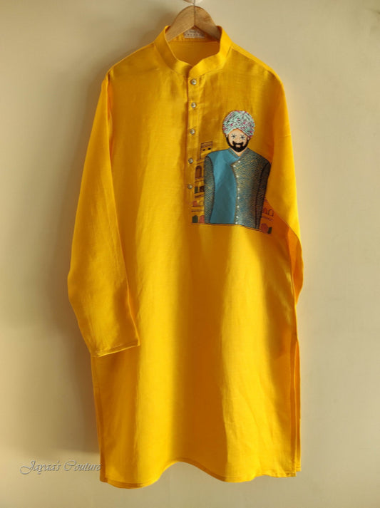 Yellow hand pained kurta with pant