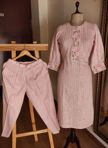 Pink Embroidered Kurta Pants