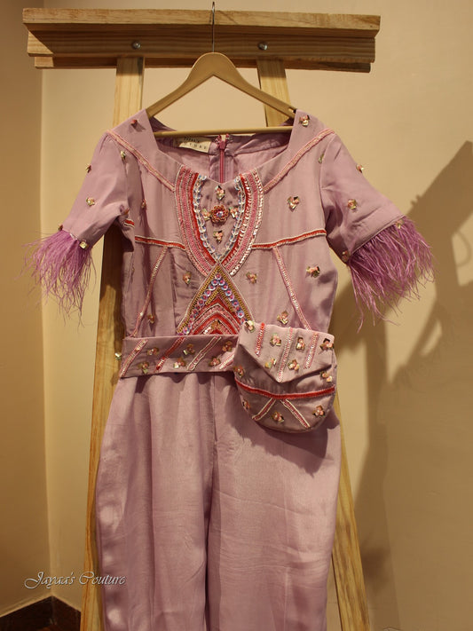 Lavendar jumpsuit with belt pouch