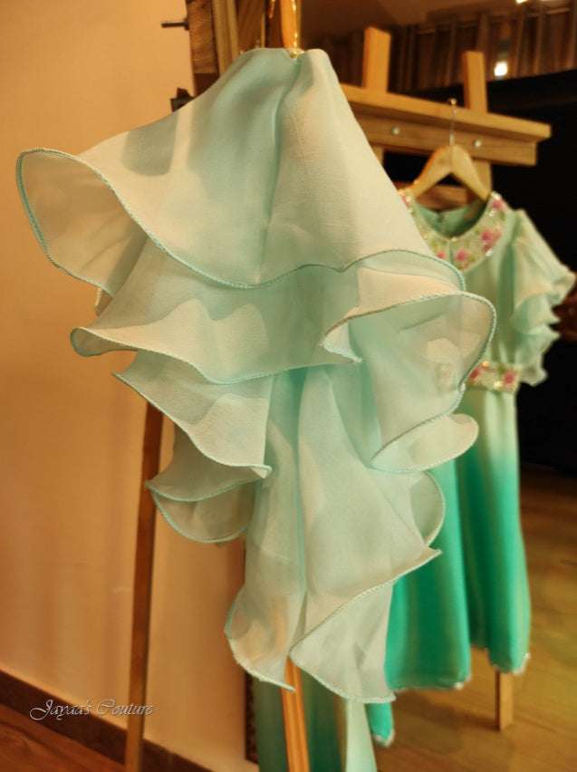 Pastel sea green ombre shaded Dress with Embroidered belt