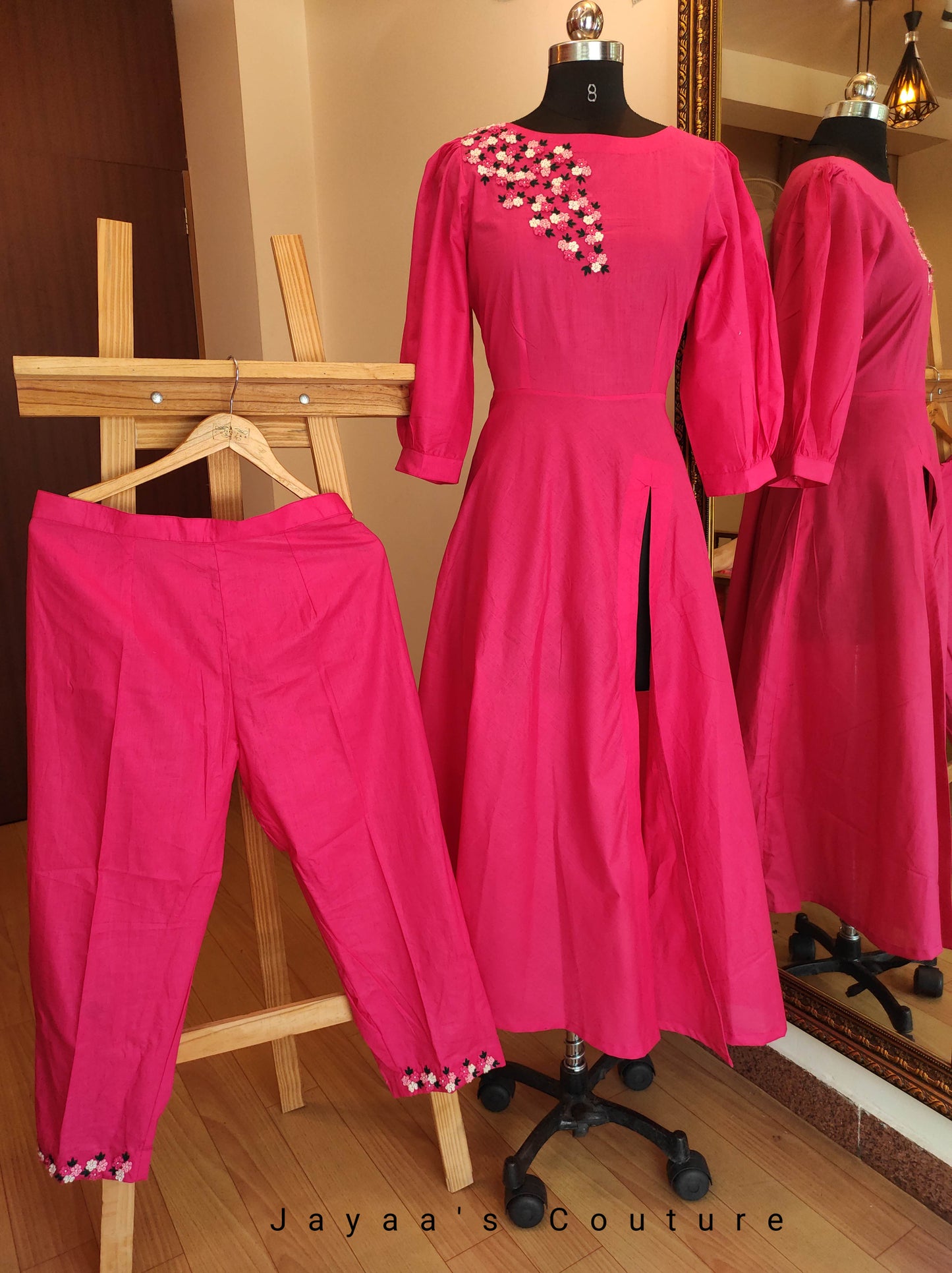 Pink Embroidered kurta pants set