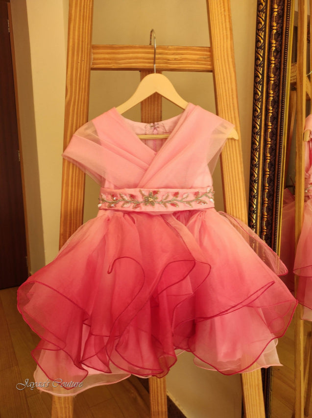 Pink ombre shaded gown with belt