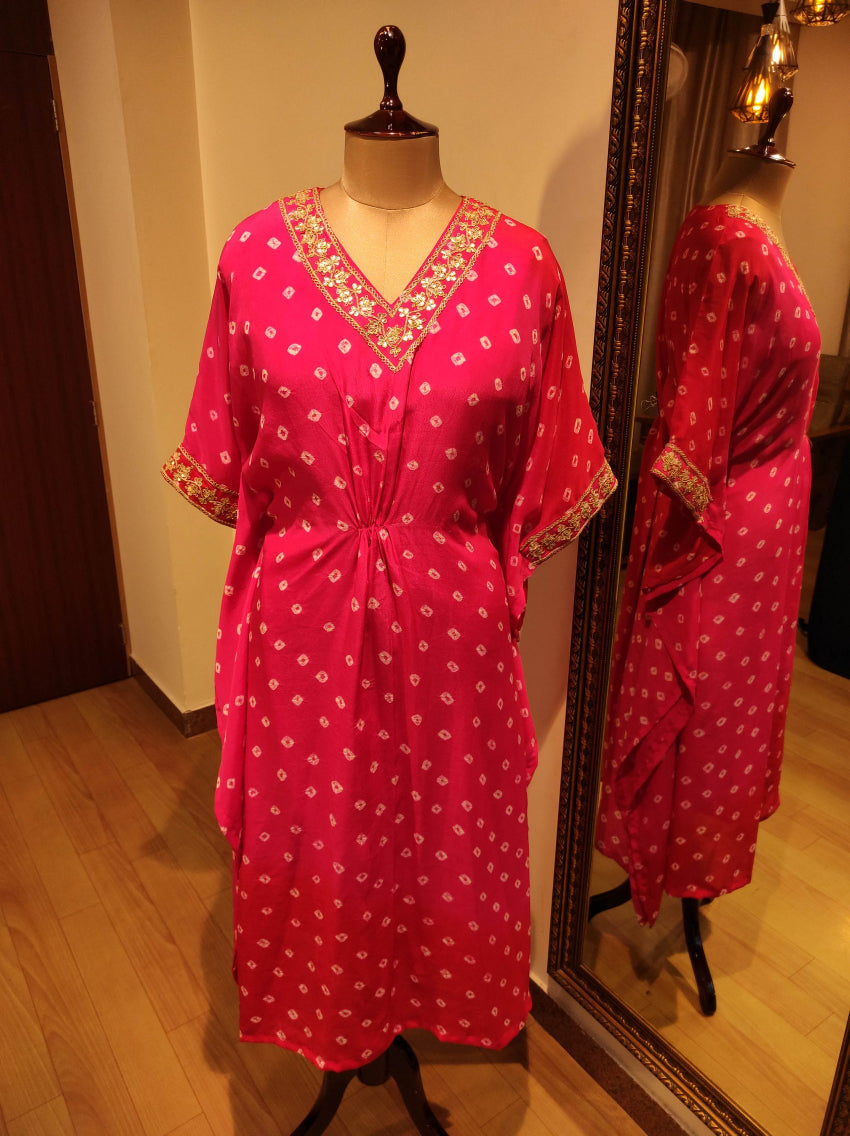 Shaded Rani red kaftan with pant