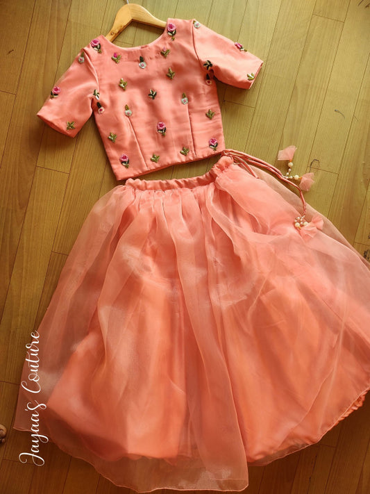 Peach Organza top with skirt