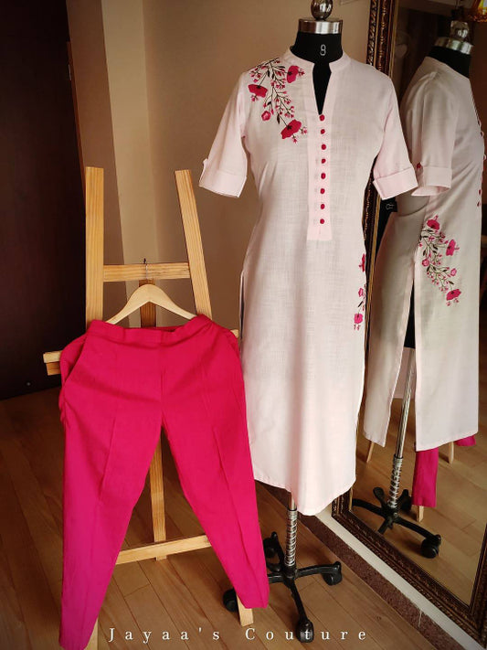 Pink embroidered kurta pants