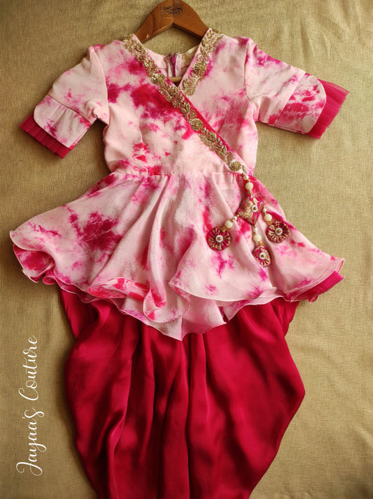 Pink Tie & Dye Top with Dhoti