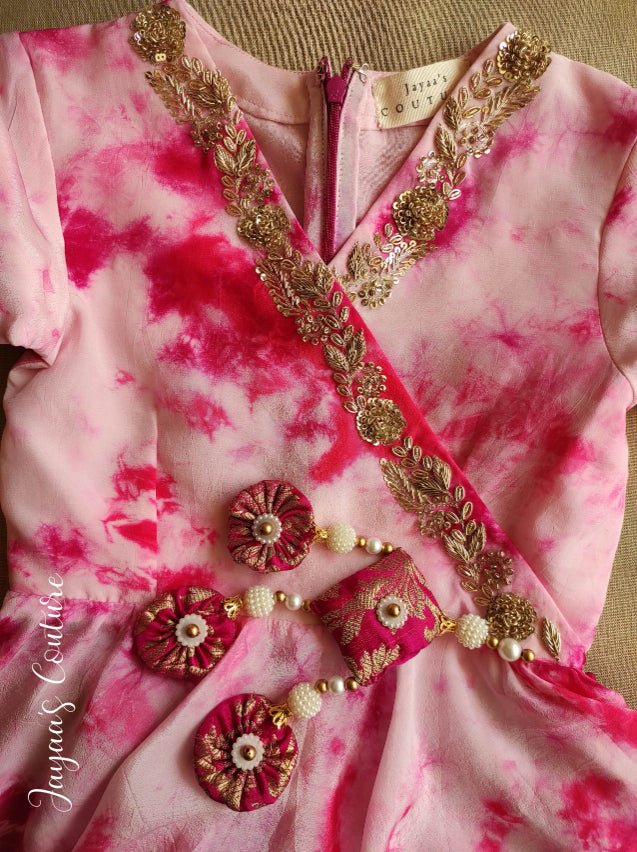 Pink Tie & Dye Top with Dhoti