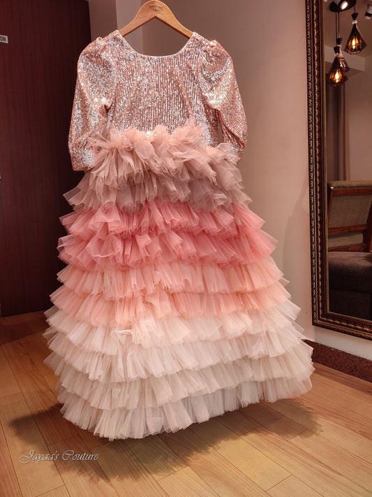 Peach Shaded Frilled dress