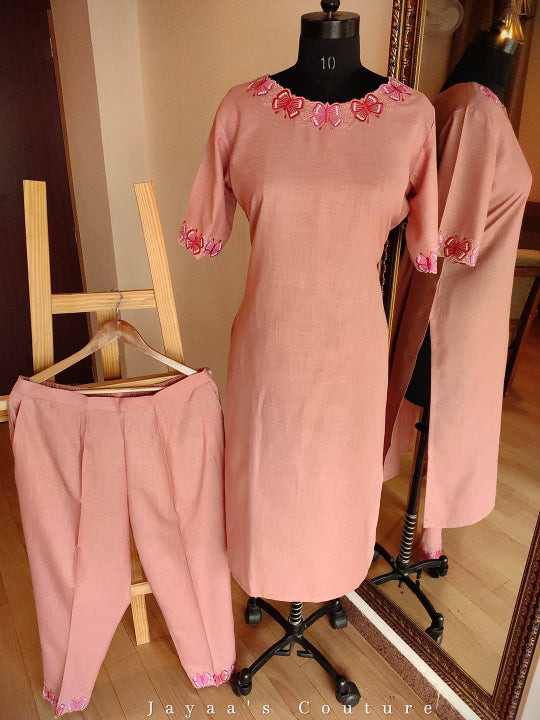 Tussar cotton dusty peach kurta pants