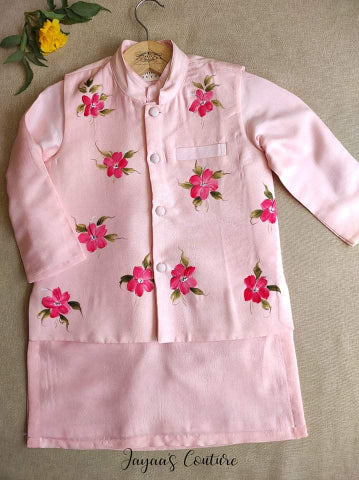blush pink kurta neheru jacket set for boys