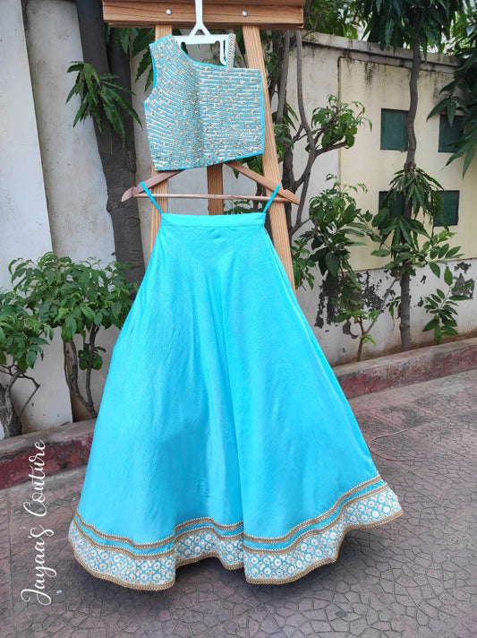 Sky blue offshoulder top with skirt