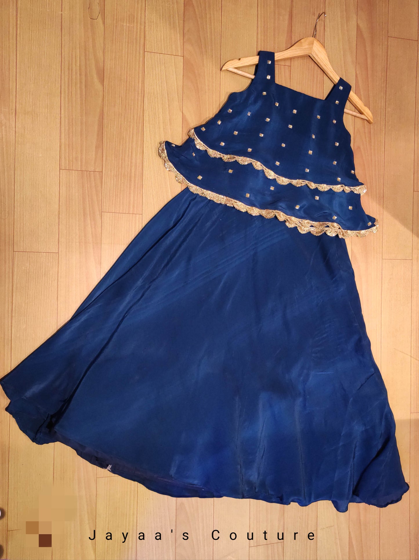 Peacock blue frill top with skirt