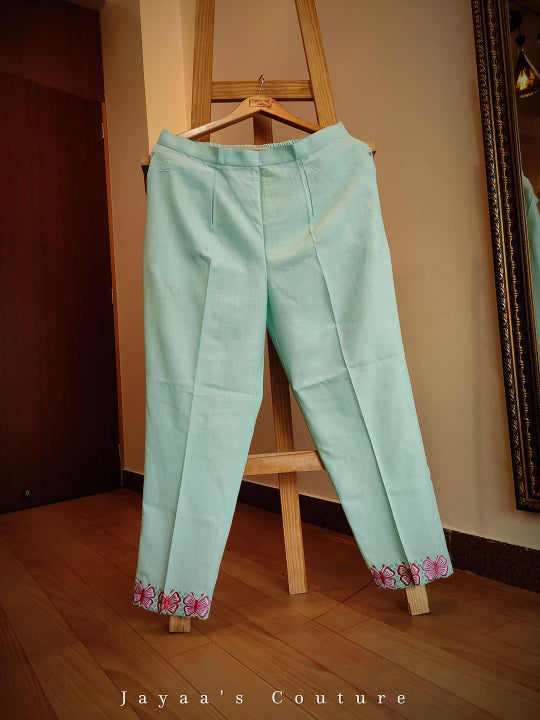 Tussar cotton pastel seagreen kurta pants