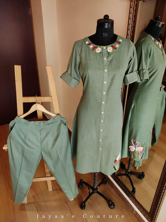 Dusty military green tunic with pants