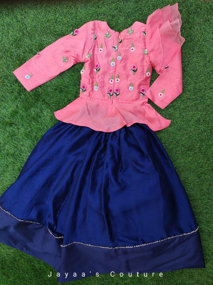 Pastel pink peplum with blue skirt