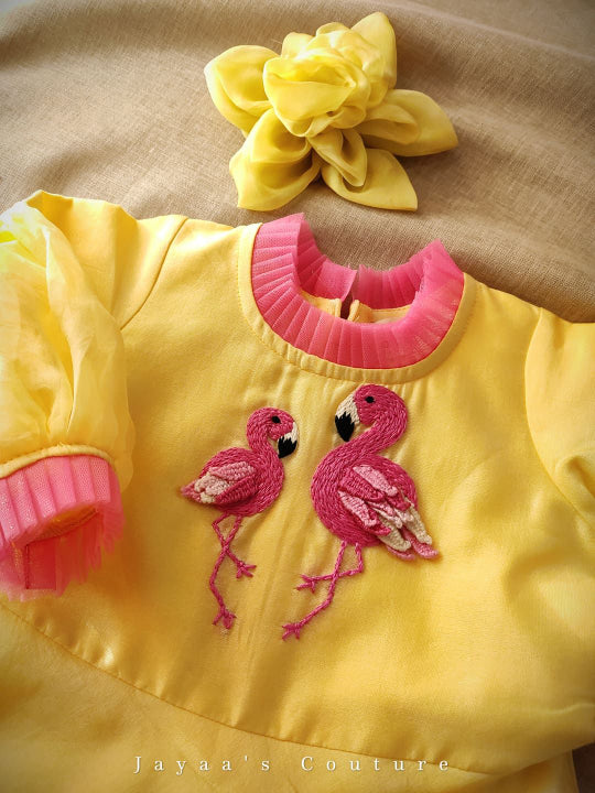 Yellow pink swan dress