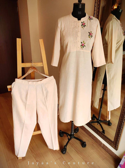 Dusty peach rose work Kurta pants