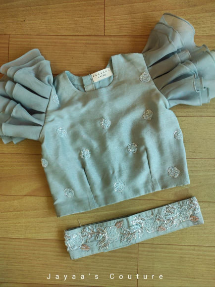 Steel grey plazo with crop top and drape dupatta