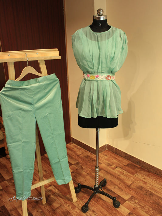 Sea green Co-Ord set with belt