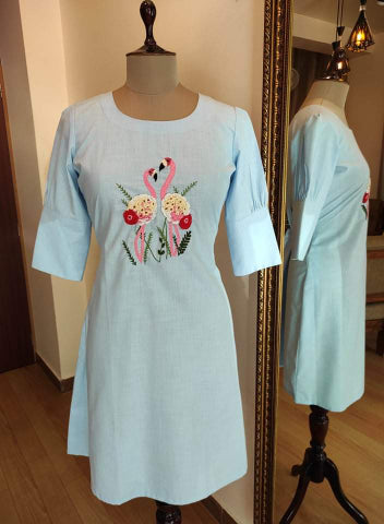 Powder blue Tunic swan work