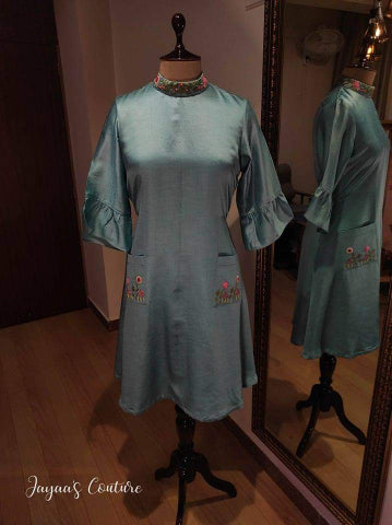 Greyish blue embroidered tunic