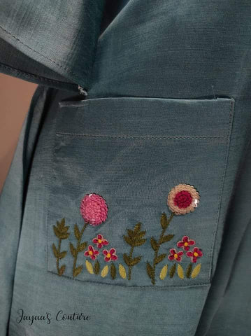 Greyish blue embroidered tunic