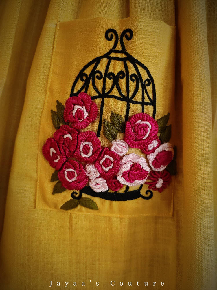 Mustard yellow pleated Embroidered tunic