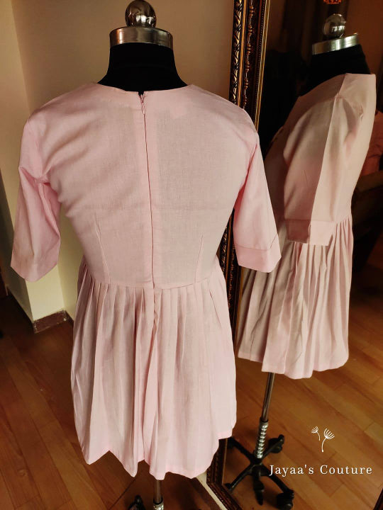 Baby pink hand embroidered pleated tunic